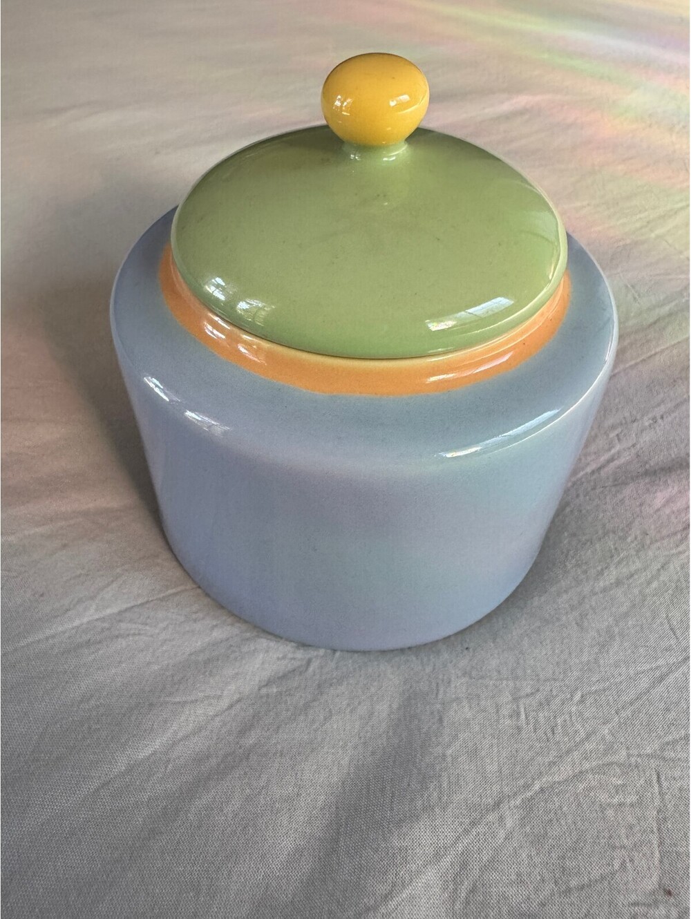 Vintage CorningWare Accessories Pastel Stoneware Sugar Bowl Lid Multi Color 1980
